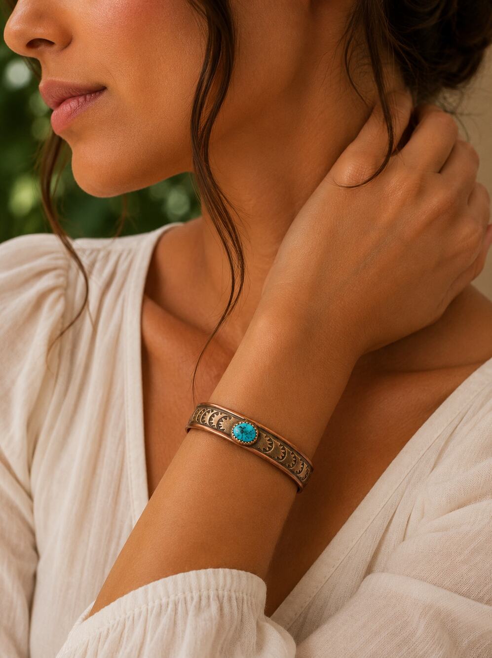 Navajo C.R. Little Sterling Silver, Copper and Turquoise Cuff Bracelet